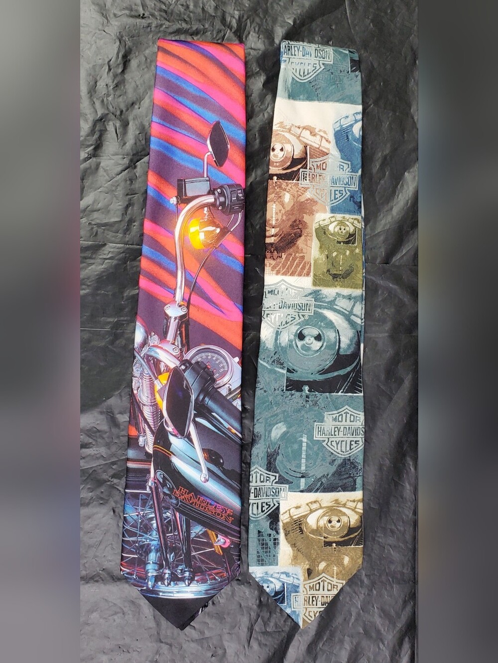 Harley Davidson VTG Ralph Marlin Harley Road Trip & Motor Collage Neck Tie Lot